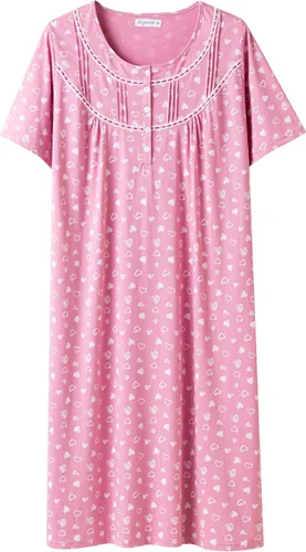 Vista 22 de Keyocean - Camisones para mujer, 100% algodón, suave, cómodo, ligero, manga corta, vestido de noche para damas Azul Floral en Crema