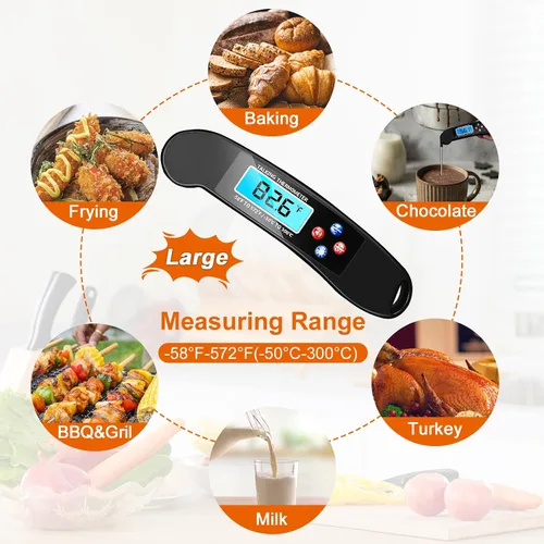 Vista 7 de Termómetro Digital Parlante para Ciegos, Termómetro Impermeable de Lectura Instantánea para Alimentos con Función Parlante y Retroiluminación