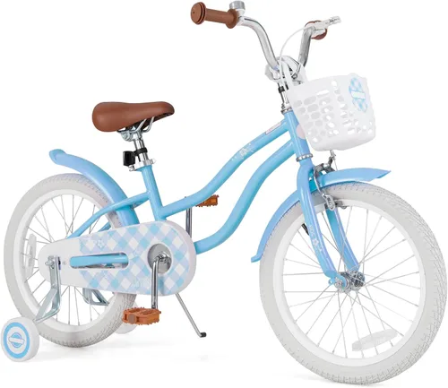 Vista 24 de BABY JOY Bicicleta infantil, 12 14 16 18 20 pulgadas, para niños y niñas, con asiento ajustable, cesta removible, freno de mano y freno