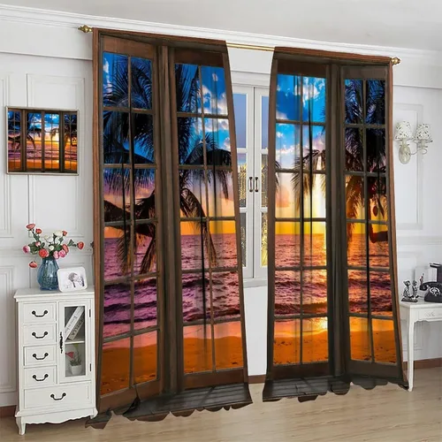 Vista 137 de Cortinas de paisaje, ventana 3D, primavera, bosque, vida silvestre, paisajes de naturaleza, dormitorio, sala de estar, cortinas térmicas opacas de 2