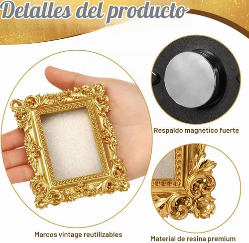 Vista 3 de Threehoney 10 piezas de mini marcos magnéticos vintage, oro victoriano