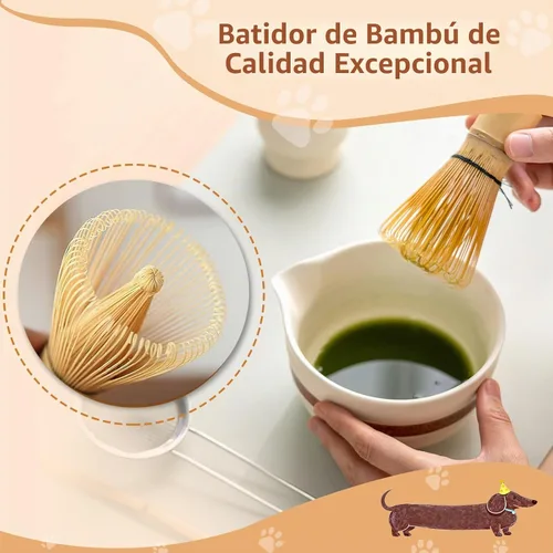 Vista 4 de Juego de matcha con patrón de perro, juego de batidor japonés de matcha incluye cuenco de matcha con boquilla, soporte para batidor, batidor