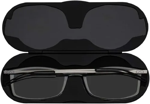 Vista 3 de ThinOptics Frontpage - Gafas de lectura para computadora con bloqueo de luz azul y funda de aluminio Milano, Rectángulo/transparente