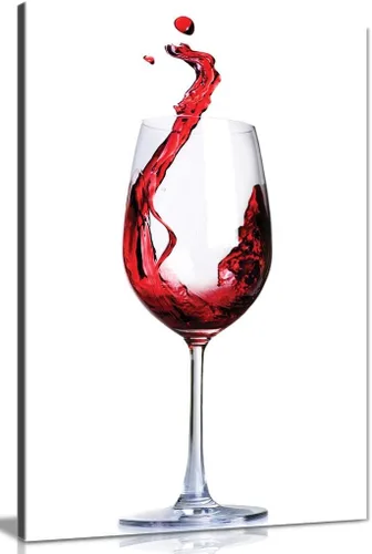 Vista 2 de Lienzo decorativo para pared, diseño de copa de vino tinto, comida y cocina (12 x 8 pulgadas)