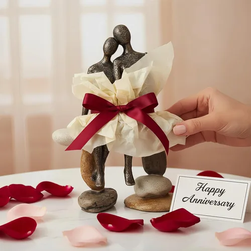 Vista 6 de Lescafita Figurillas Románticas de Pareja Escultura – Escultura Abstracta de Pareja en Banco de Piedra, Estatua de Decoración Moderna para el Hogar