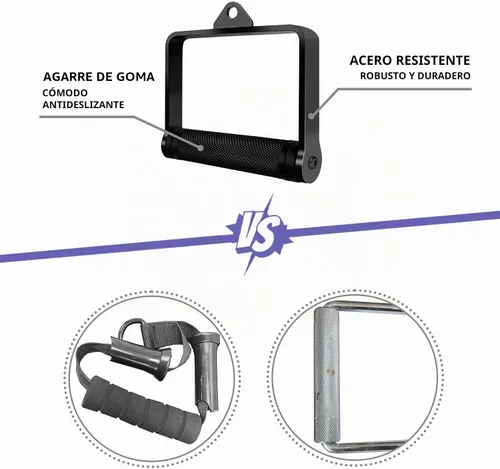 Vista 3 de Accesorio de cable con mango en D para entrenamiento de pesas, acero resistente con agarre de goma antideslizante (negro)