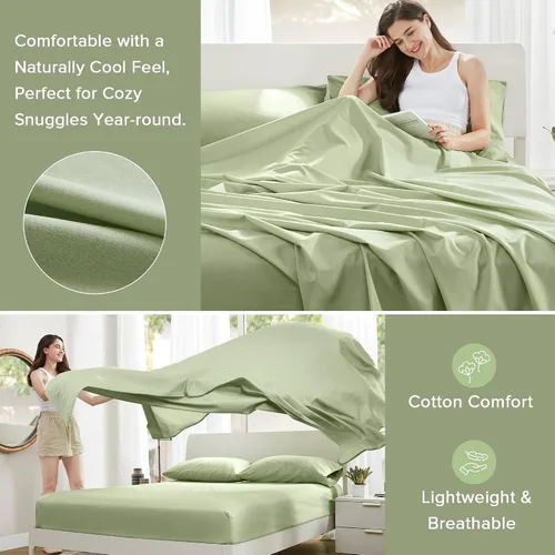 Vista 89 de Comfort Spaces Sábanas 100% algodón tamaño King, transpirables y ultra suaves, sábanas de algodón naturalmente fresco con bolsillo elástico de 14