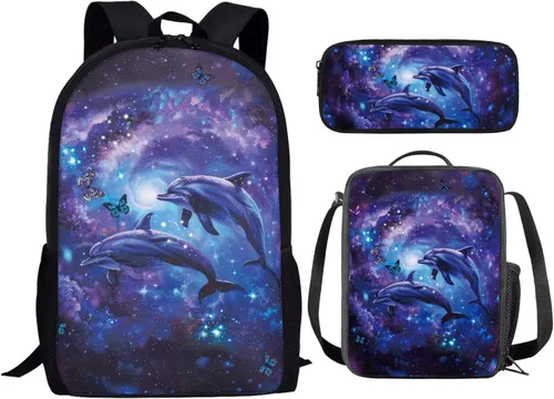 Vista 122 de HUGS IDEA Juego de 3 bolsas escolares con aislamiento térmico para el almuerzo, estuche para lápices
