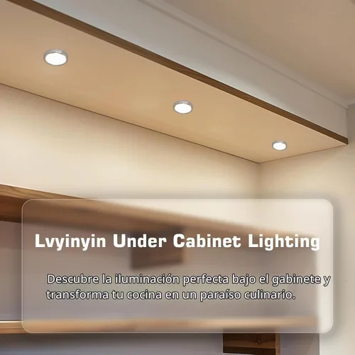 Vista 2 de Luz de disco individual debajo del gabinete, vitrinas de colección con iluminación LED, enchufe de pared eléctrico de 120 V con cable, interruptor