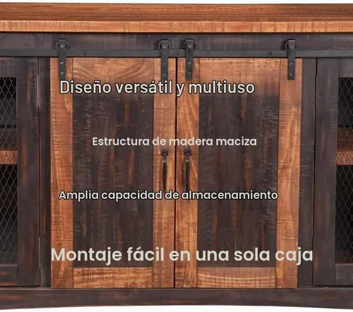 Vista 6 de Martin Svensson Home, mueble para TV Santa Fe de madera maciza, 65", negro antiguo y pino envejecido con aspecto desgastado