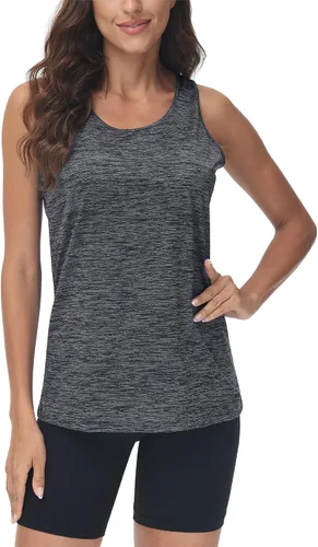 Vista 2 de TACVASEN Camiseta sin mangas para mujer, ligera, atlética, para yoga, cuello redondo, para ejercicio, fitness, para entrenamiento