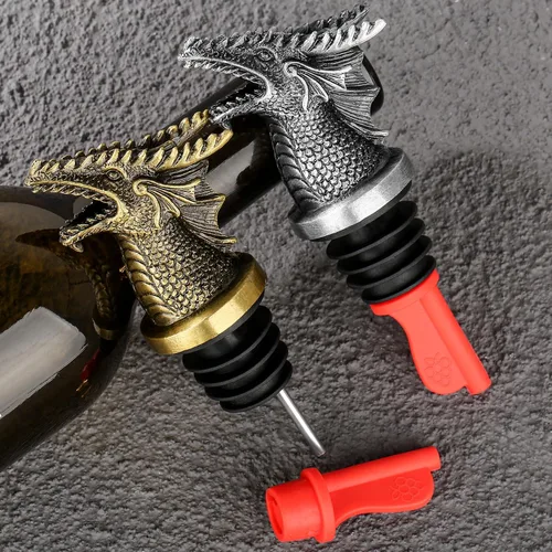 Vista 9 de Cabeza de Dragón Vertedor y Tapón de Botella de Vino 2 en 1, Regalos de Dragón para Hombres y Mujeres Fanáticos de los Dragones, Vertedores