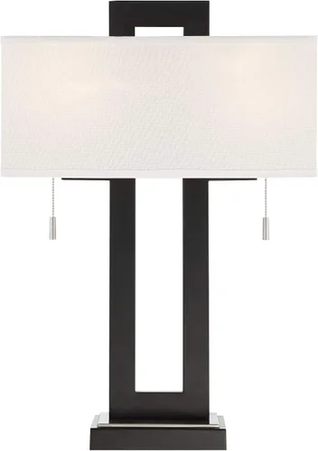 Vista 9 de 360 Lighting Neil - Juego de 2 lámparas de mesa rectangulares rústicas modernas de 26 pulgadas de alto, cadena de tracción de puerto USB, pantalla