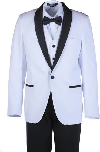 Vista 2 de Tuxgear Chaqueta de cena de chal blanco y negro para niños, 5 piezas, corbata de lazo