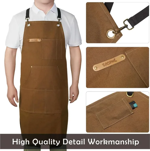 Vista 3 de Professional Unisex Chef Apron Cross-Back, Large Pockets, Water-Resistant Cotton Canvas