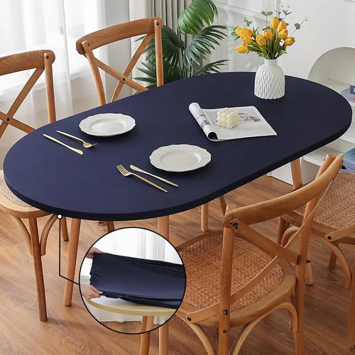 Vista 9 de Mantel redondo de elastano, suave y agradable a la piel, sin pelusas, funda de mesa de tela transpirable con banda elástica para comedor, reunión