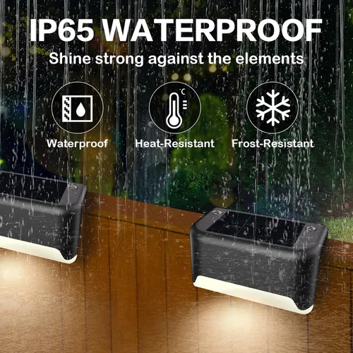 Vista 6 de BKBB PPBB Luces solares de cubierta para exteriores, 12 luces solares para escalones, luces solares LED impermeables para escaleras al aire libre