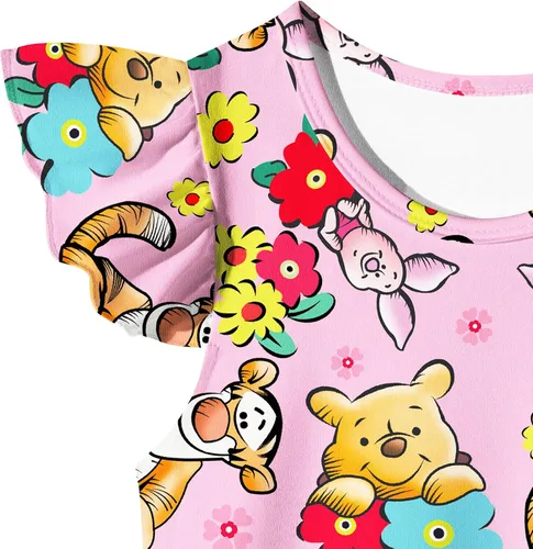 Vista 3 de Vestido de tigre de oso para niñas pequeñas, manga corta con volantes, vestido de disfraz de cuello redondo para niñas de 2 a 7 años