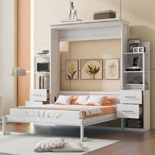 Vista 22 de Baúl móvil Murphy de tamaño Queen con módulo USB integrado de doble alimentación/USB, armario moderno y tradicional de madera maciza con cajón Gris-A