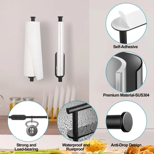 Vista 6 de Portarrollos de Papel para Cocina, Toallas de Papel a Granel - Autoadhesivos para Debajo del Gabinete, Ambos Disponibles en Adhesivo y Tornillos