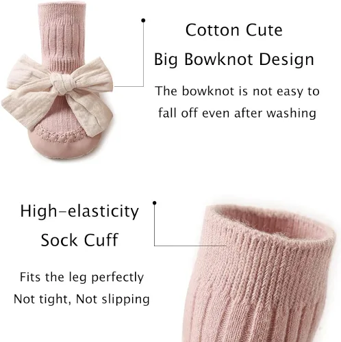 Vista 3 de SUITBOY Calcetines de zapatos para niñas con bonitos lazos, paquete de 2 calcetines antideslizantes para el suelo con agarre, juego de regalo