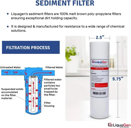 Vista 2 de LiquaGen Juego de 1 filtro de agua de repuesto de carbono y 1 sedimento de 10 x 2.5 pulgadas, cartuchos de 5 micras y 10 pulgadas, compatible