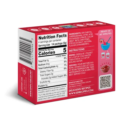 Vista 2 de Simply Delish Postre natural de gelatina de fresa, sin azúcar, sin OMG, sin gluten, sin grasa, vegano, apto para dieta cetogénica, 0.7 onzas
