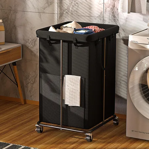 Vista 14 de Cestos grandes para la ropa sucia con tapa, cestas de tela Oxford, marco de metal y diseño de bolsa extraíble con ruedas, adecuadas para dormitorio