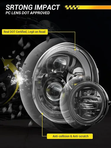 Vista 4 de Faro delantero LED de 7 pulgadas para motocicleta, kit de luz antiniebla de 4.5 pulgadas con anillo, para motos de turismo Street Glide Road King