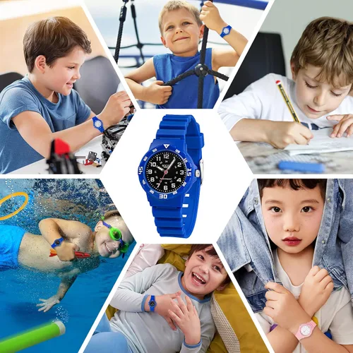 Vista 5 de Reloj analógico para niños, resistente al agua, para enseñar el tiempo, para niños y niñas, correa suave para aprender