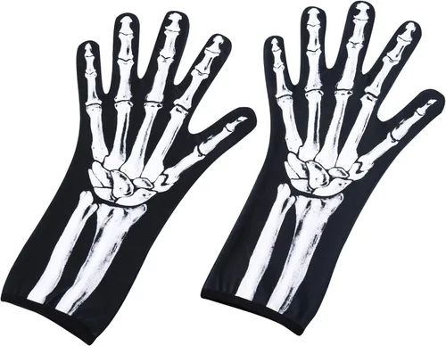 Vista 2 de AXBXCX Guantes de esqueleto de dedo completo para muñeca, guantes de baile largos de Halloween