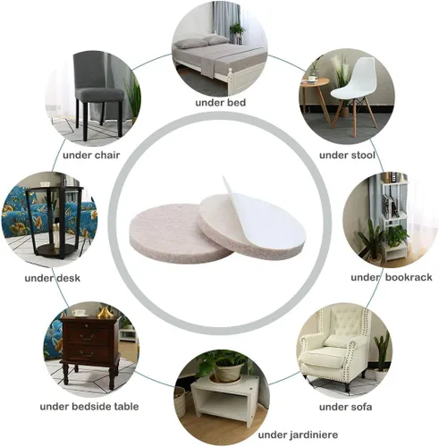 Vista 5 de uxcell 50 almohadillas redondas para muebles, 1 1/4 pulgadas, autoadhesivas, antideslizantes, antiarañazos, fieltro, protector de pisos, beige