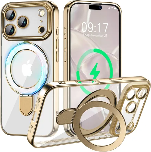 Vista 46 de Funda magnética para iPhone 14 Pro con soporte invisible [compatible con MagSafe] [protector completo de lente de cámara]