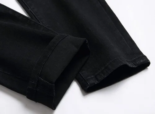 Vista 7 de AITITIA Jeans de corte recto lavado con cremallera para hombre, negro (6616)