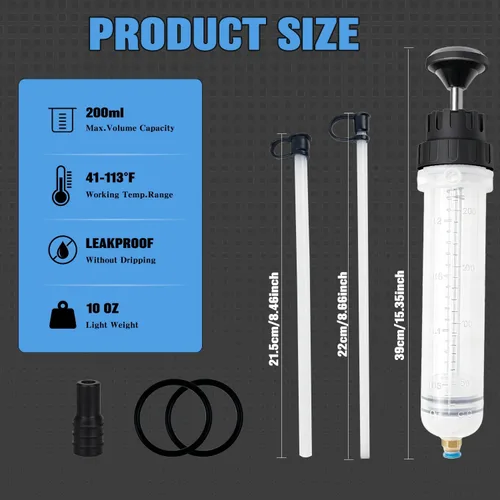 Vista 2 de Extractor de líquido de 200 CC para aceite, gasolina y dirección asistida, líquido de frenos, jeringa multiusos para transferencia de líquidos