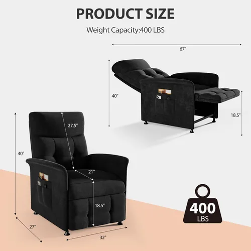 Vista 2 de Power Recliner Chair for Adults with Heat & Massage - Soft Fabric Electric Reclining Sofa with Remote Control, 3 Side Pockets, 180° Lay Sleeper for
