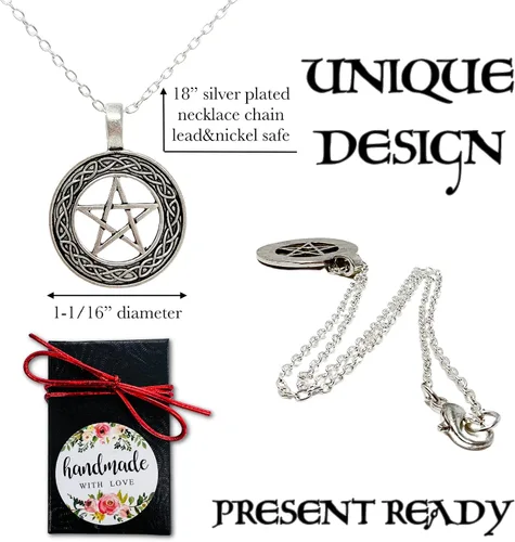 Vista 8 de Collar de estrella de protección celta, sanación mágica, amuleto de bruja pagana, pentagrama, pentagrama, joyería para mujer
