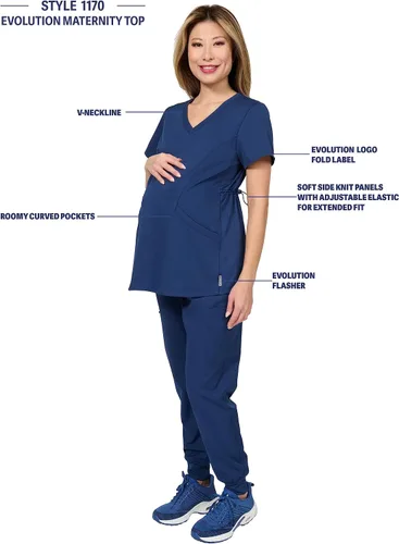 Vista 5 de Evolution Scrubs Top de maternidad con cuello en V elástico en 4 direcciones para mujer