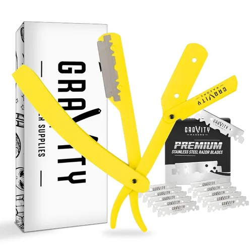 Vista 19 de Kit de afeitado manual GRAVITY RAZORS Profesional – Exposición Ultra, Incluye 10 Hojas Premium, 2mm Expuestas, Negro Mate