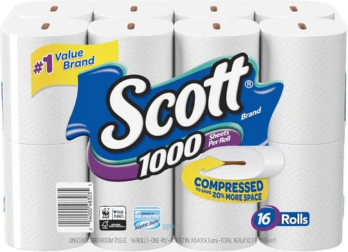 Vista 14 de Scott 1000 Papel higiénico por rollo, 18 rollos, seguro para fosa séptica, papel higiénico de 1 capa