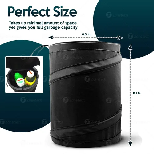 Vista 4 de ZONETECH Paquete de 2 basureros portátiles universales para automóvil, color negro, plegable, a prueba de fugas, para basura para organizar el auto
