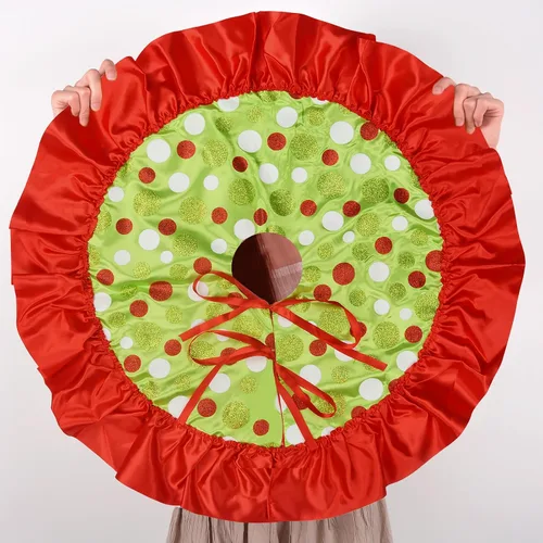 Vista 7 de Yuboo 24" Falda de árbol de Navidad de puntos rojos y verdes - Falda de árbol de mesa pequeña con volantes, tapete de árbol de Navidad mini
