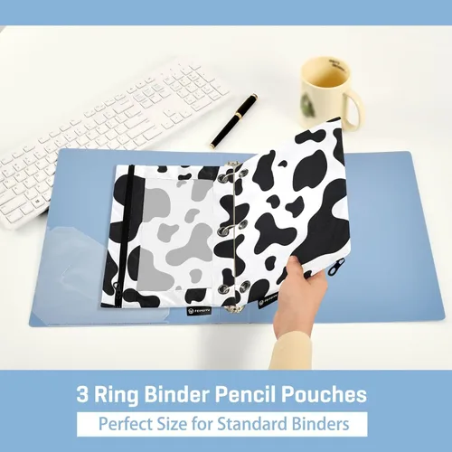 Vista 4 de SUABO Estuche para lápices con estampado de piel de vaca para carpeta de 3 anillas, estuche para lápices, bolsa de cosméticos con ventana G1