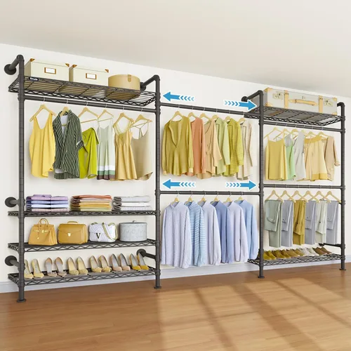 Vista 9 de Timate F3 - Perchero de pared mediano ampliable, perchero industrial para colgar ropa, perchero resistente con estantes, sistema de armario de pared