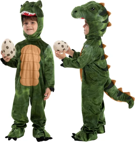 Vista 10 de Spooktacular Creations Disfraz realista de T.rex para Halloween, traje de dinosaurio con huevo Marrón