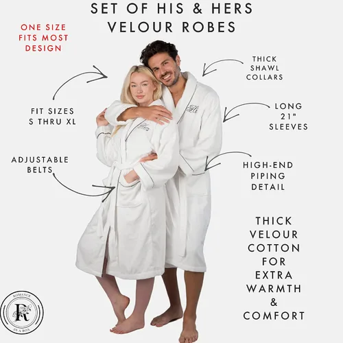 Vista 2 de Romance Helpers Juego de 2 batas de terciopelo para él y ella para parejas, incluye una caja de regalo