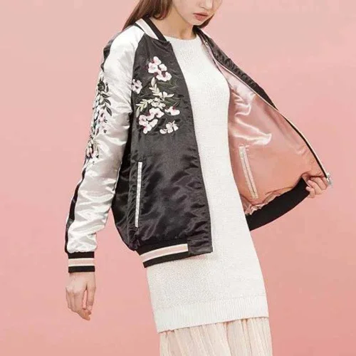 Vista 4 de Viport Chaqueta Bomber Reversible Bordada Floral Phoenix Mujer Negro Rojo