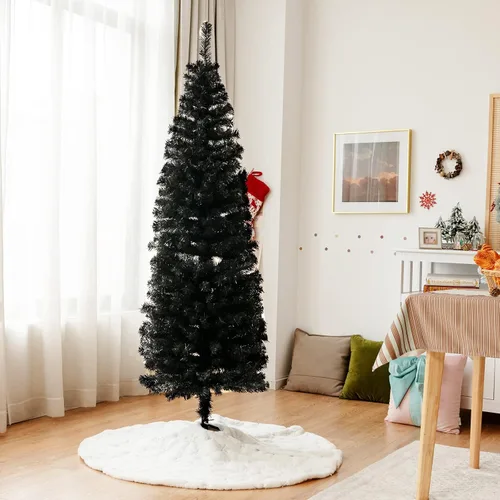 Vista 9 de Árbol de Navidad negro de 6 pies, árbol de lápiz delgado con 520 puntas de rama, hojas de PVC de calidad, soporte de metal plegable, árbol