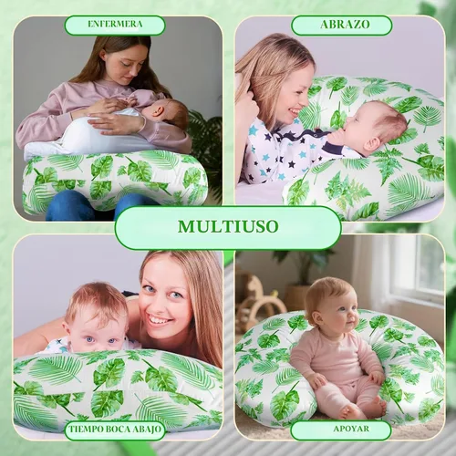 Vista 3 de Almohada de lactancia - Almohada de lactancia con relleno transpirable y funda extraíble, soporte ergonómico para lactancia materna y biberón