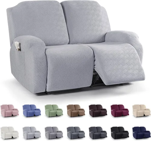 Vista 52 de KinCam Fundas para Reclinables, Fundas Elásticas para Sillas Reclinables, Fundas para Sofá Reclinable con Rayas Jacquard, Fundas Protectoras de Negro